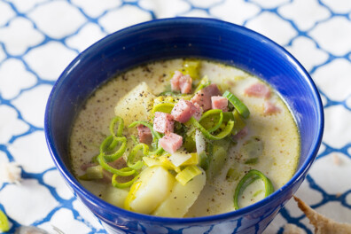 Aardappel-preisoep recept met gerookte ham