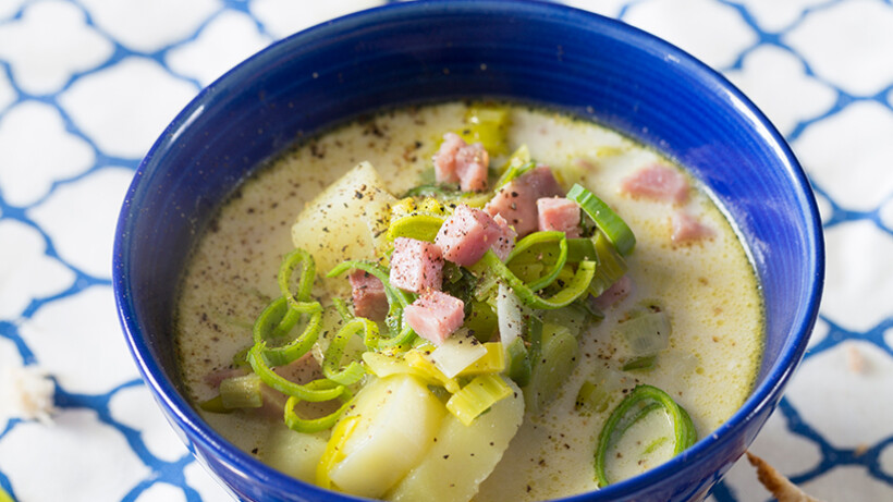 Aardappel-preisoep recept met gerookte ham