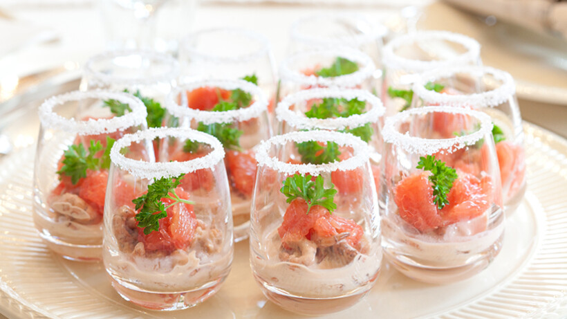 Amuse met garnalen en grapefruit