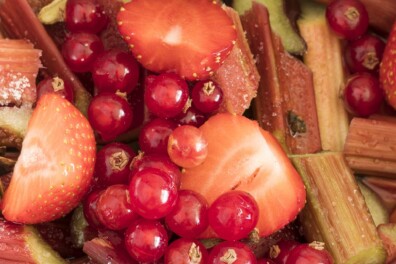 Gestoofde rabarber met aardbei en steranijs