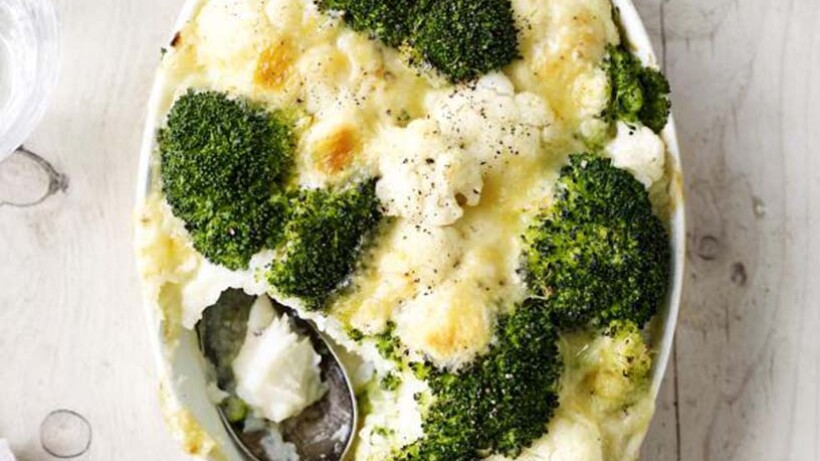 Kabeljauwgratin met bloemkool en broccoli