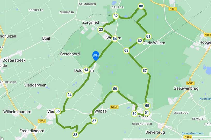 Kaart Fietsroute Het Doldersummerveld