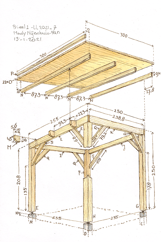 Werktekening van prieel