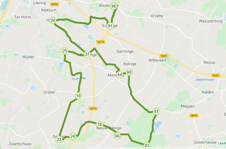 Fietsen Drente Mantingerbos knooppunten route