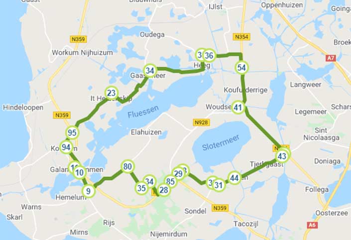 Fietsroute De Fluezen en Sleattemer Mar kaart.