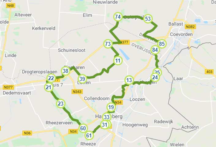 Fietsroute door het Vechtdal kaart.