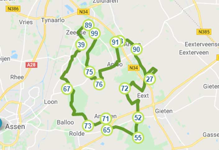 Fietsroute Nationaal Landschap Drentsche Aa kaart.