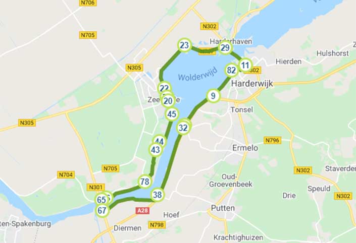 Fietsroute Wolderwijd en Nuldernauw kaart.