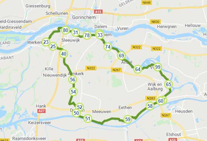 Fietsroute De Dijken van Altena kaart