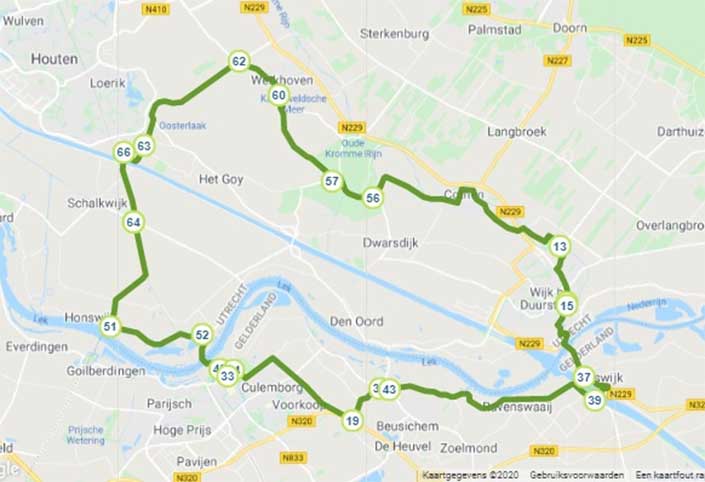 Fietsroute Hollandse Waterlinie kaart.