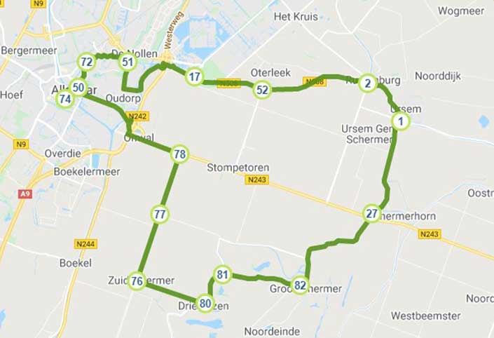 Fietsroute Molens in het Land van Leeghwater kaart.