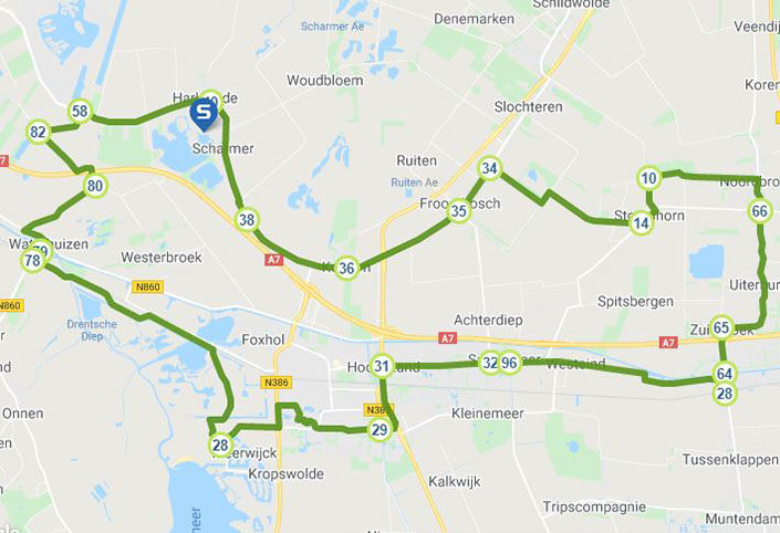 Fietsroute Het Winschoterdiep kaart