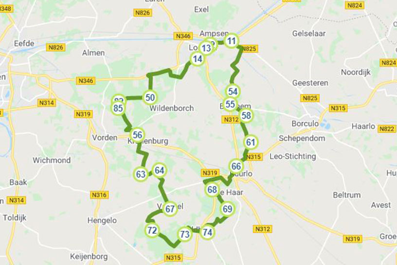 Fietsroute De Witte Wieven kaart