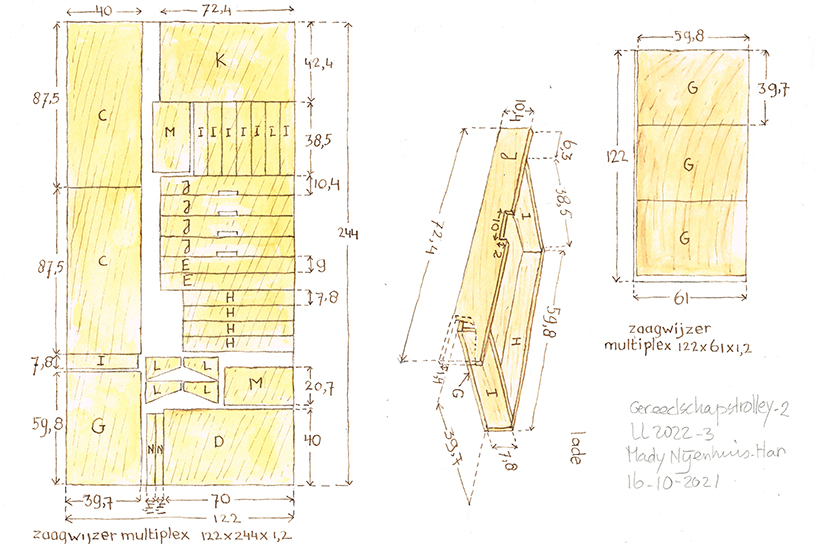 Werktekening 2 gereedschapstrolley