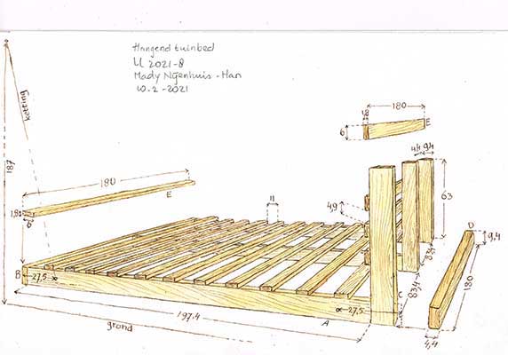 Werktekening hangend tuinbed