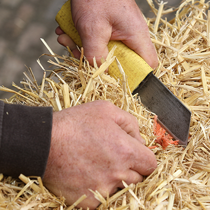 Kartonnen mal voor tuingereedschap uitknippen.